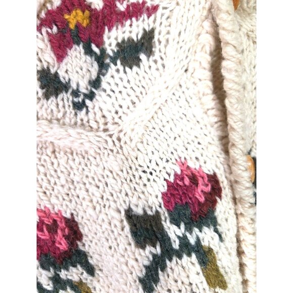 Vtg Sz L 90s Express Tricot Hand Knit Wool Chunky Sweater Cardigan Cottagecore - Picture 9 of 9
